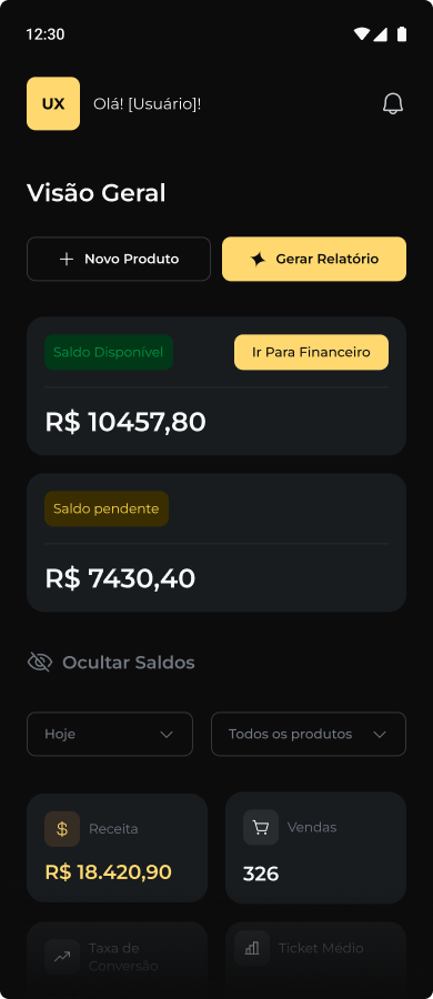 Dashboard financeiro, mobile