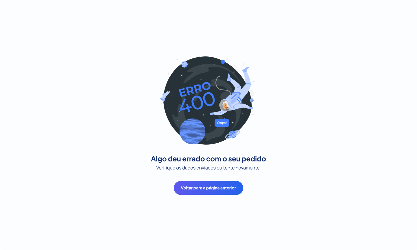 Tela de erro, tema claro